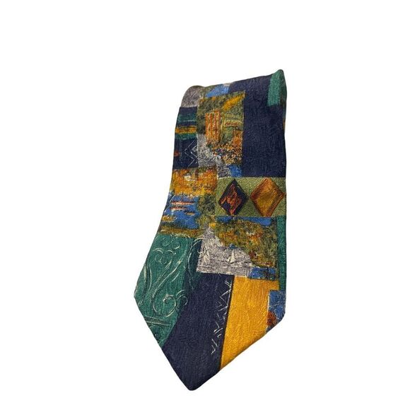 Ermenegildo‎ Zegna Artistic Patchwork Silk Tie Multicolor Abstract Luxury Z-9